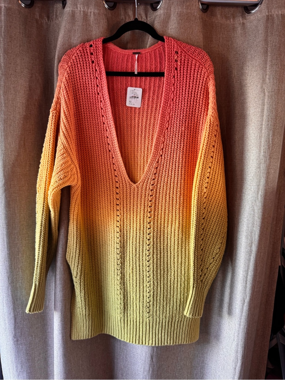 Free People Gradient V-Neck Knit Sweater in Coral and Yellow
